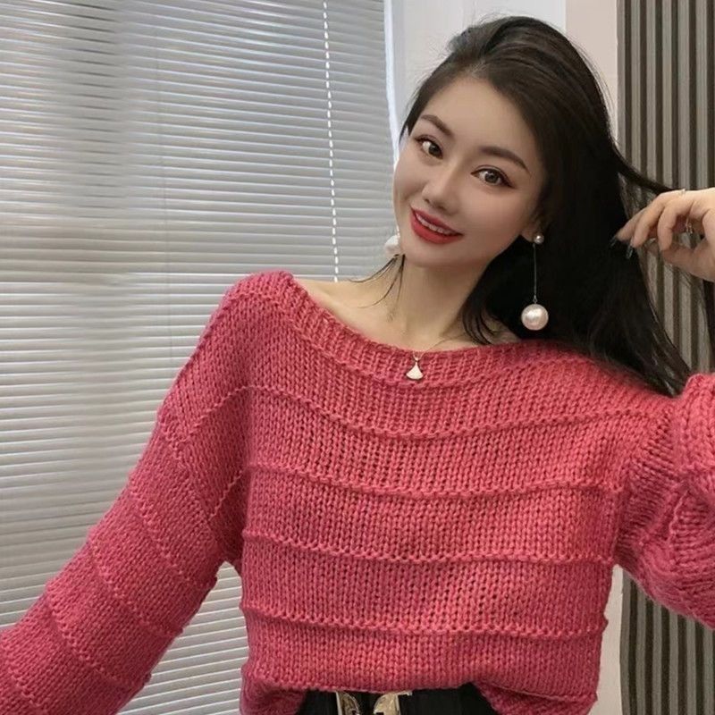 Autumn and winter new style lazy style lantern sleeve thick line pullover sweater for women Korean style stylish outer sweater top