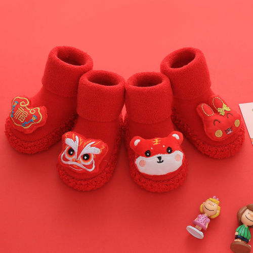 New Year's shoes autumn and winter baby shoes and socks 0 soft soles that won't fall off 3 male and female babies 6-12 months thickened sole toddler socks 1 year old