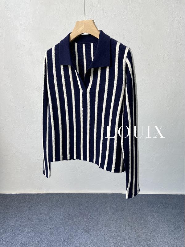 2023 Temperament women's polo V-neck women's striped straight Korean style sweater