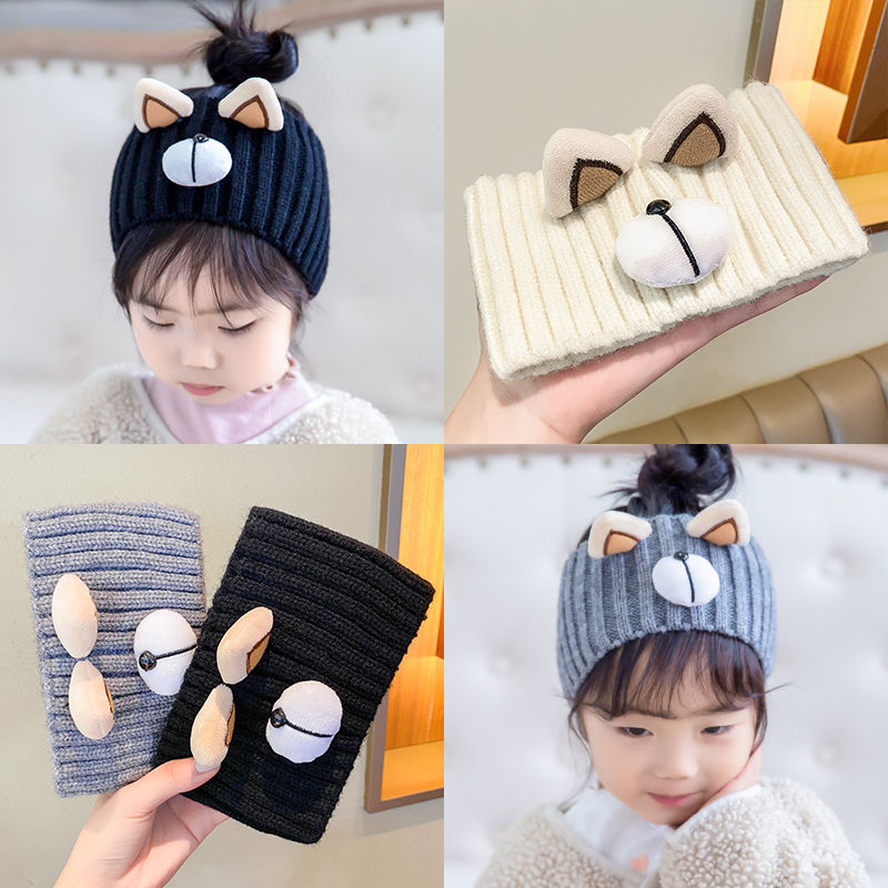 2022 new autumn and winter cartoon cute children's baby headband girls wide-brimmed casual woolen knitted headwear