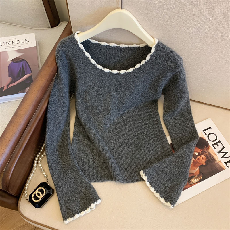 French style small fragrance fungus bottoming sweater for women autumn and winter new style slim fit inner sweater pure lust top