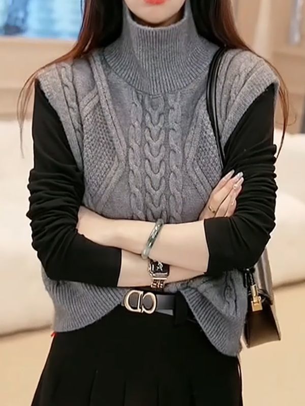Fashionable and luxurious temperament goddess versatile pullover solid color knitted vest 2023 autumn new slim commuter sweater