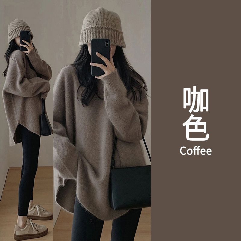 Autumn and winter Korean style pullover sweater for women, thickened outer wear, mid-length, long-sleeved, lazy, loose-fitting sweater for women