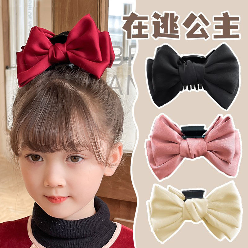 Children's bow tie clip on the back of the head red hair accessory girls top clip double-sided silk segment internet celebrity Christmas and New Year hair clip