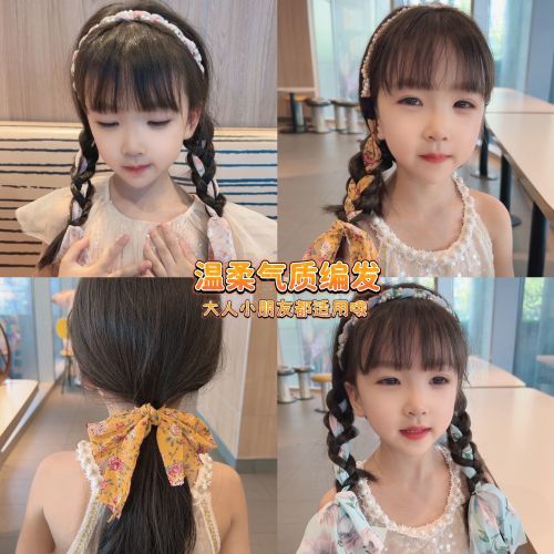  New Children's Braided Hairbands Retro Chain Hairbands Satin Fabric Hairbands Niche Design Streamer Fairy