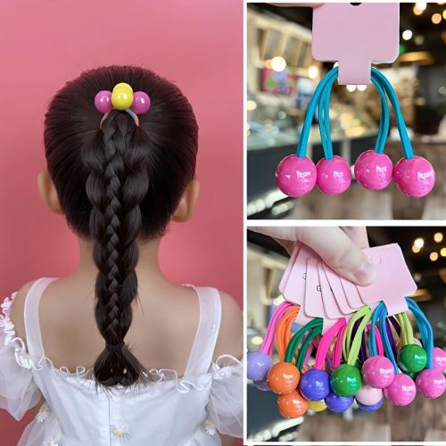 Korean version of children's candy-colored hair bands tied into ponytails with cute round balls and colorful rubber bands for children to tie their hair