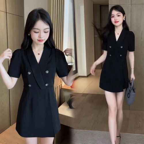  summer new Korean style fashionable suit collar dress suit women's high waist shorts solid color two-piece set