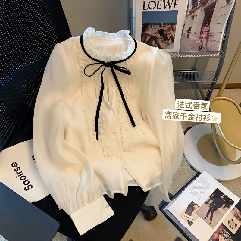 French fashion chiffon shirt for women 2023 new autumn design high-end foreign style shirt for outer wear