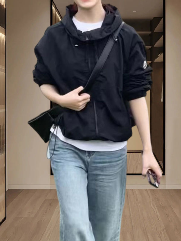 American style jacket for women 2024 spring and autumn new style hooded double zipper loose casual fashion versatile jacket