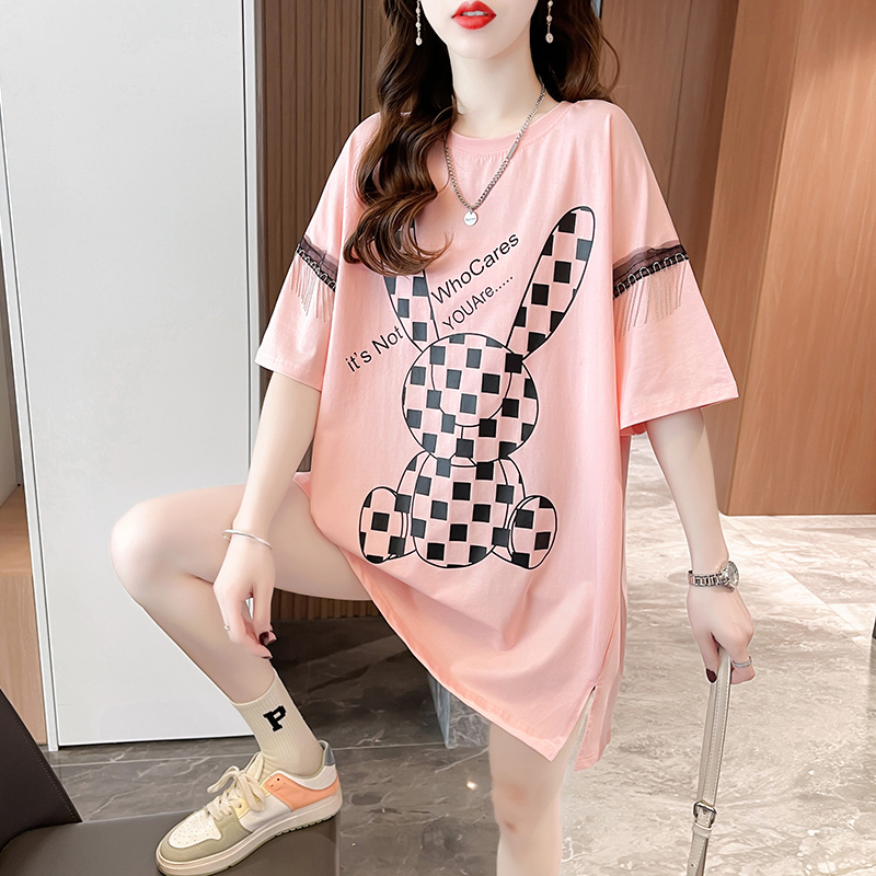 65/35拉架原版輔料夏季韓版中長款寬鬆短袖T恤女