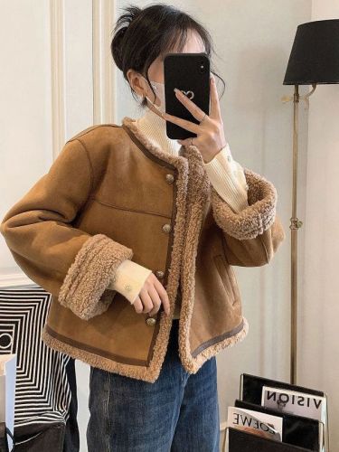 Xiaoxiangfeng sherpa jacket for women in autumn and winter Maillard retro small Korean style casual all-match ins top