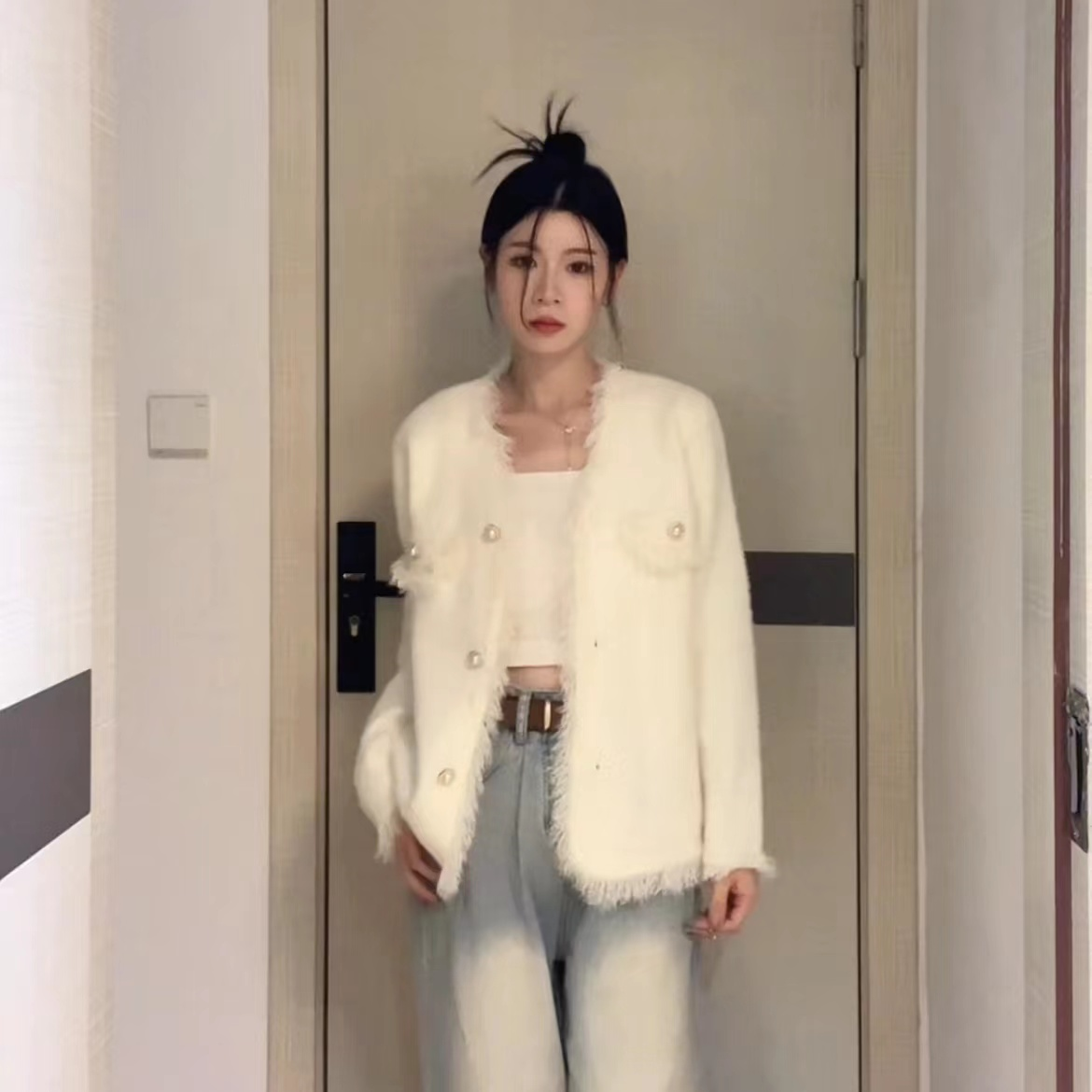 2168 Xiaoxiangfeng Fashion Versatile Double-sided Velvet Jacket Korean Style Loose Jacket Light Luxury Cardigan Shows Slim French Style