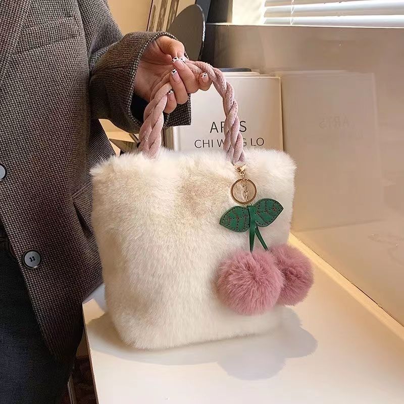 Plush bag 2023 autumn and winter new niche cherry plush handbag single shoulder fashion versatile chain crossbody bag