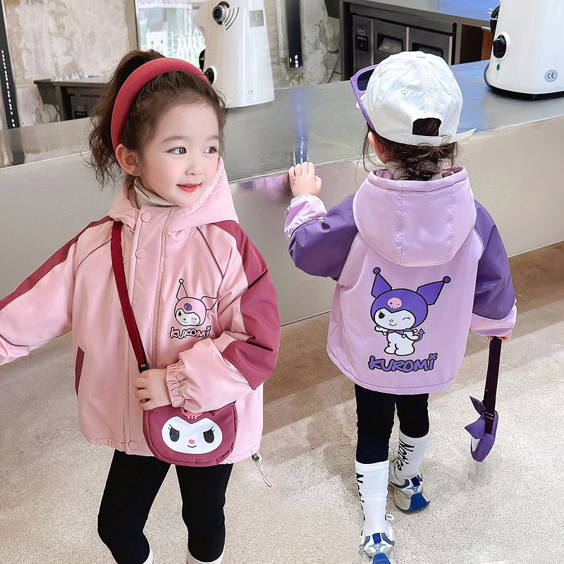Girls' velvet coat autumn clothing 2023 new winter clothing stylish baby thickened tops winter children's jackets