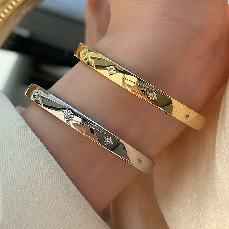 925 sterling silver starlight wide bracelet for women sterling silver niche retro light luxury fashion cool style ins internet celebrity hand jewelry trend