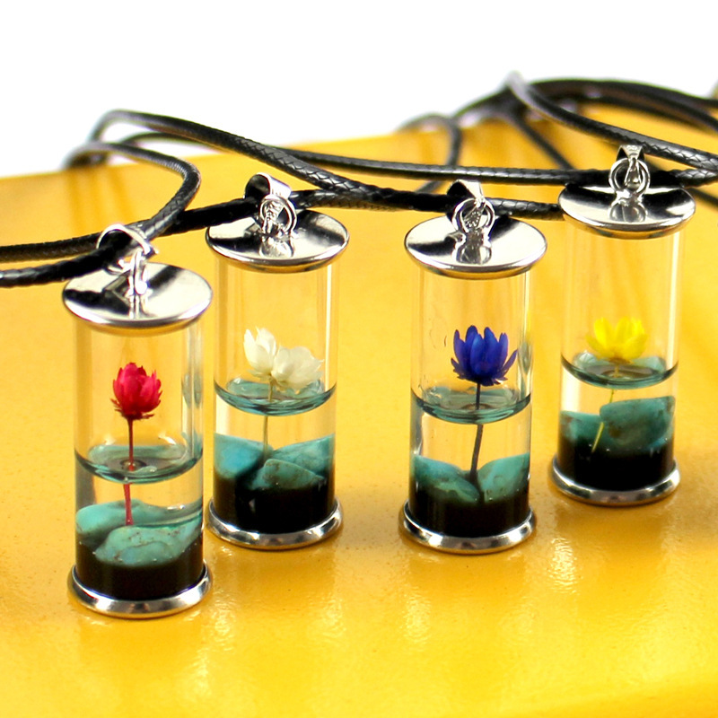 Natural Dried Flower Pendant Epoxy Dried Flower Daisy Necklace Women Time Gemstone Resin Luminous Bottle Jewelry Wholesale