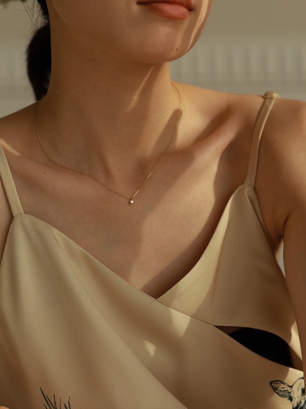 S925 sterling silver plated 14K gold single diamond necklace women's light luxury niche design classic simple versatile clavicle chain