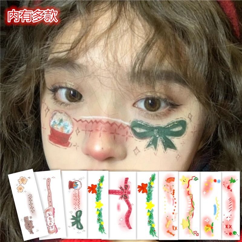 New Year's Makeup Christmas Girl Soft Girl Face Sticker Tattoo Sticker Bow Cute Blush Children's Bar Party Activities
