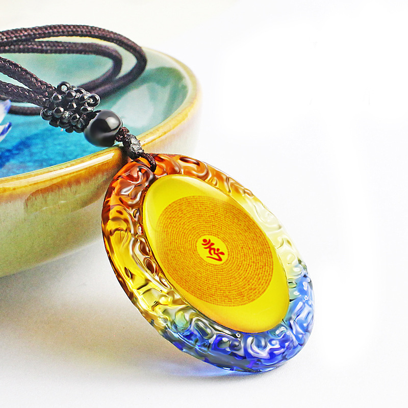 Glaze Guanyin Buddha Pendant Retro Oval Surangama Mantra Pendant Sweater Chain