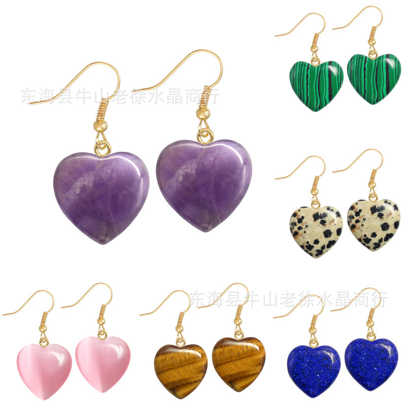 Foreign trade jewelry natural crystal heart-shaped earrings European and American fashion heart turquoise earrings exaggerated love earrings wholesale