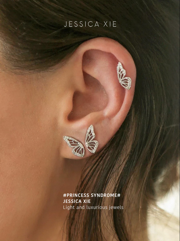 All-over S925 sterling silver butterfly earrings for women. Versatile and exquisite French zircon hollow earrings for women.