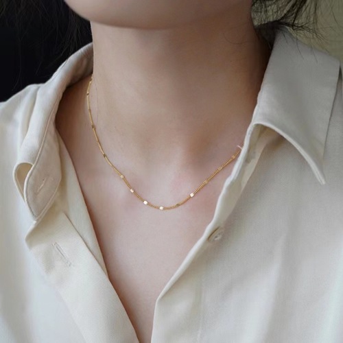 s925 sterling silver gold-plated plain chain necklace for women with sparkling design, light luxury and high-end, simple stacked clavicle chain