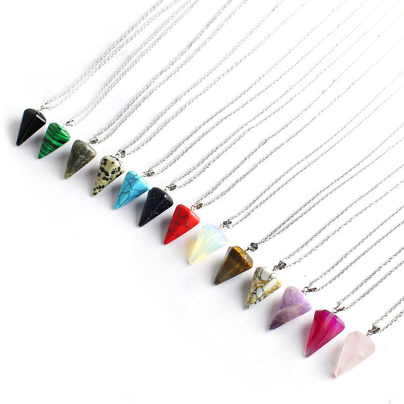 Natural stone crystal agate bullet hexagonal column necklace pendant ebay hot selling hexagonal cone pendulum section