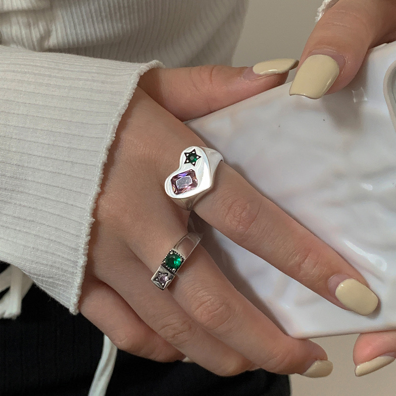 South Korea Dongdaemun 925 sterling silver star love with diamond ring ins female personality cold style niche design light luxury