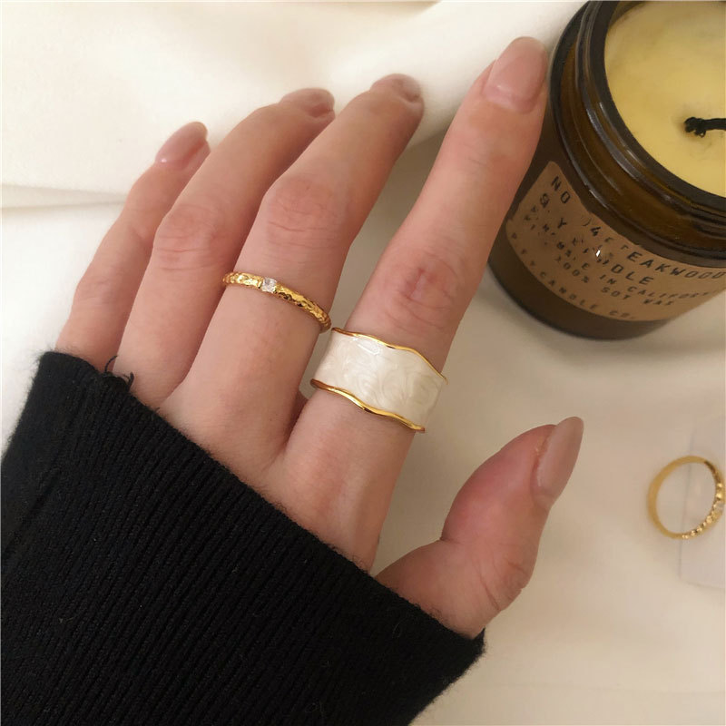 925 sterling silver gentle cream color French retro drip glaze gold edge bread shape high-end handmade ring