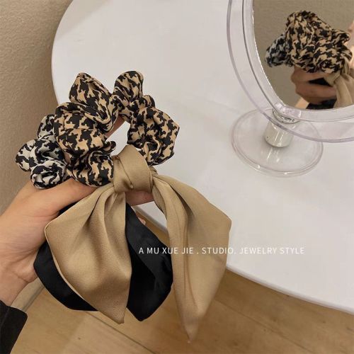 Houndstooth bow large intestine hair band hair tie women's hair summer retro Korean style hair rope headband ribbon hair accessories