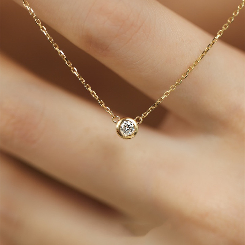 S925 sterling silver plated 14K gold single diamond necklace women's bubble diamond clavicle chain Japanese simple ins style high-end pendant