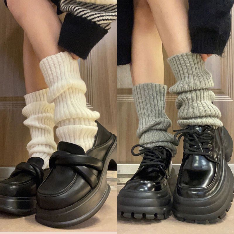 jk piles of socks autumn and winter gray warm knitted Korean socks socks showing calves versatile simple ins hot girl socks