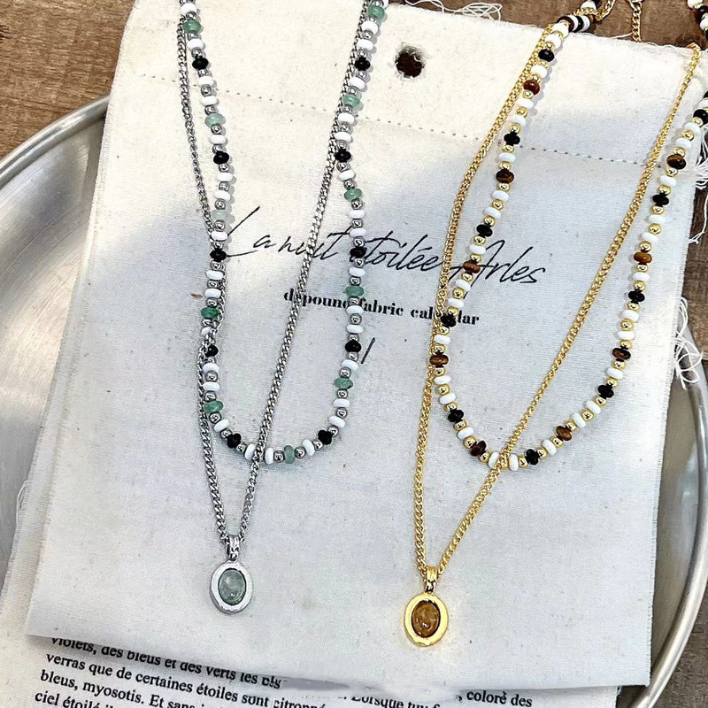 Tiger eye stone high-end necklace European and American style retro light luxury fashion niche design gold clavicle chain stack necklace