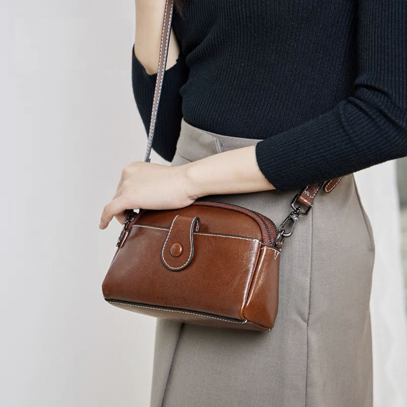 Genuine leather women's bag high-end small bag women's 2023 new fashion versatile mother's mobile phone bag shoulder crossbody bag