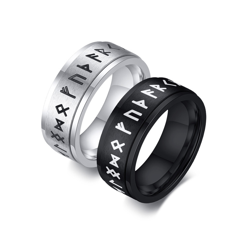 Men's Stainless Steel Viking Symbol Rotatable Ring Black 8mm Jewelry Accessories Wholesale R-574