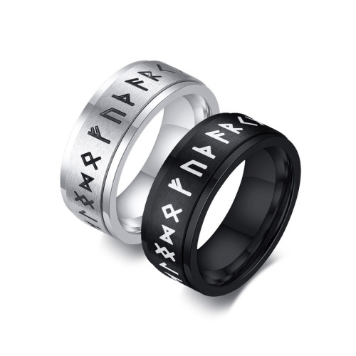 Men's Stainless Steel Viking Symbol Rotatable Ring Black 8mm Jewelry Accessories Wholesale R-574