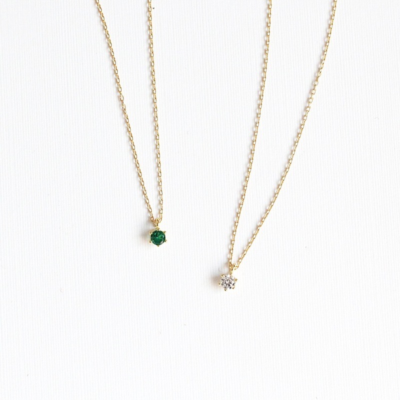 Japanese S925 sterling silver plated 14k gold slim clavicle chain simple mini single diamond zircon six-claw classic necklace for women