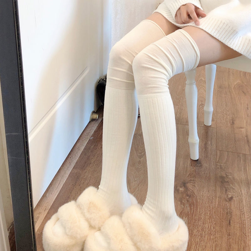 Over-the-knee socks, autumn and winter spliced ​​over-the-knee stockings, black gray high socks, extra long thigh socks, striped all-match socks