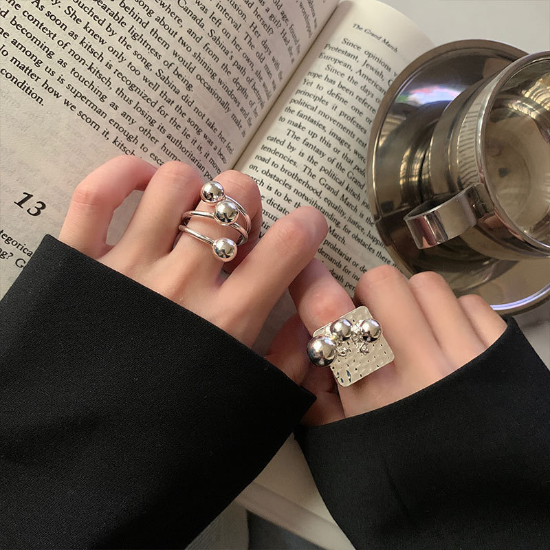 Korean style ins niche design 925 sterling silver ring for women simple and versatile geometric ball glossy ring