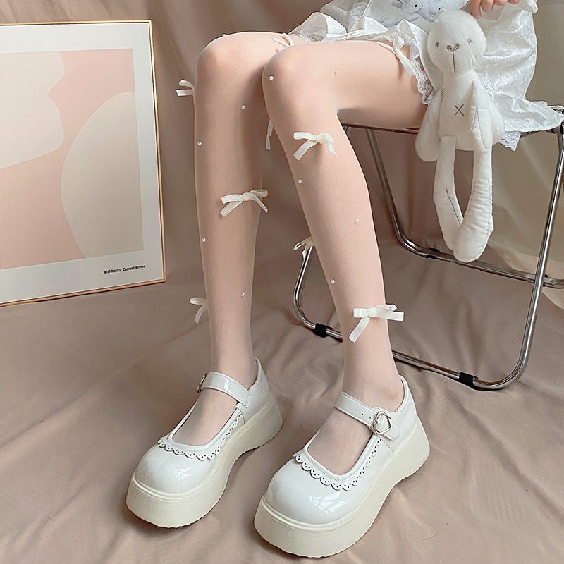 Japanese soft girl Lolita socks bow stockings women's thin bottoming pantyhose pure lust style slimming outer wear