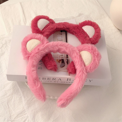 Internet celebrity cute red strawberry bear face wash special hair hoop women's plush hairpin high skull headband hair accessory