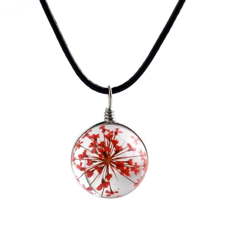 Dried plant flowers and baby's breath star necklace time gemstone handmade glass ball jewelry diy creative personalized pendant