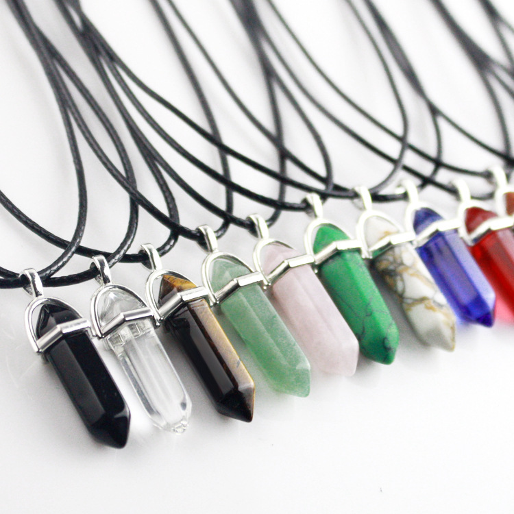 wish natural stone hexagonal column pendant European and American fashion natural crystal hexagonal column bullet hexagonal column necklace