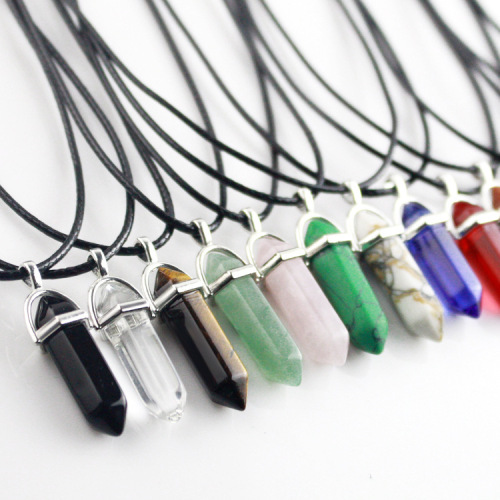 wish natural stone hexagonal column pendant European and American fashion natural crystal hexagonal column bullet hexagonal column necklace