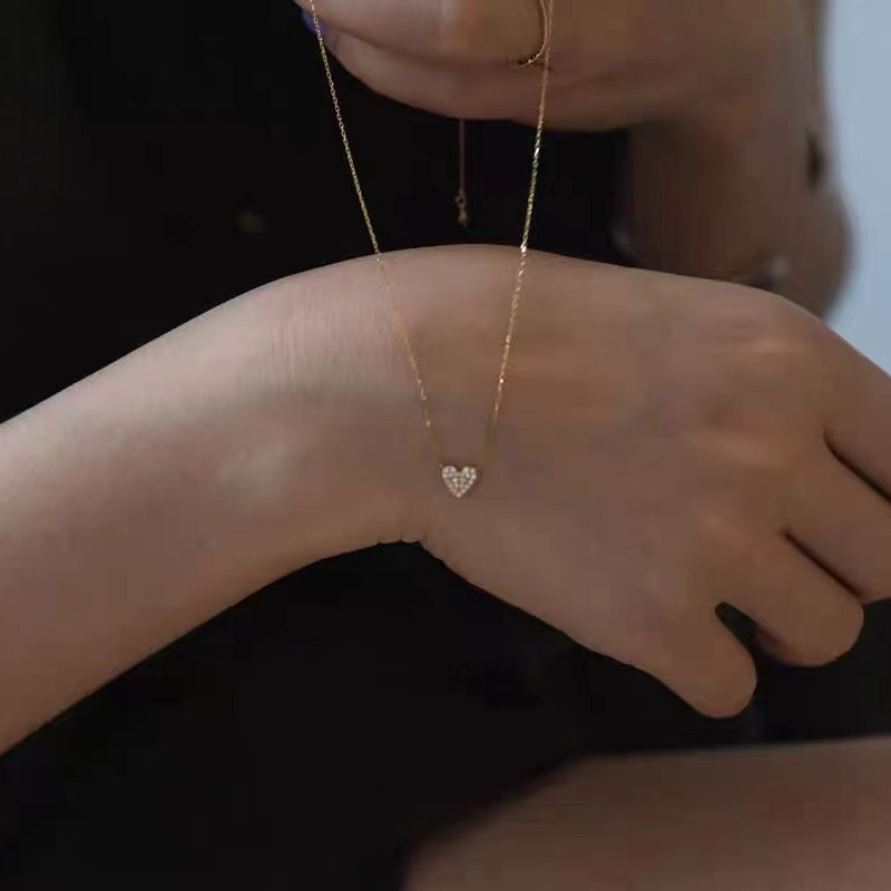 S925 sterling silver plated 14K gold love zircon clavicle chain diamond necklace light luxury niche high-end gift for girlfriend