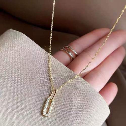 S925 sterling silver plated 14K gold high-end necklace for women niche ins light luxury simple pendant cold style clavicle chain