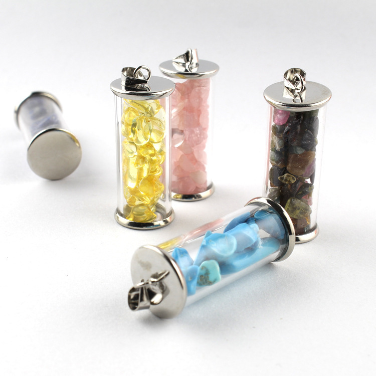 Wishing bottle necklace pendant Love drift bottle pendant Transparent glass natural crystal gravel pendant color