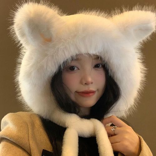 Hats for women in autumn and winter, cute plush fox ears, small new style, warm and thickened ear protection Lei Feng hat
