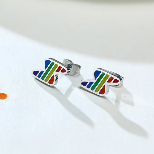 New Rainbow Earrings Friendship Jewelry Stainless Steel Rainbow Lightning Earrings Pendant Titanium Steel Earrings PE-010