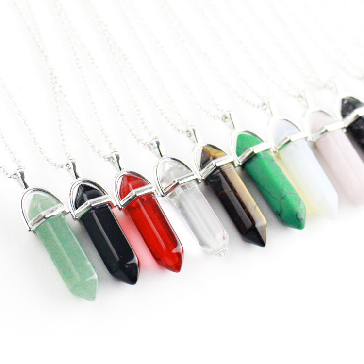 Amazon wish natural stone crystal hexagonal column necklace pendant crystal agate necklace foreign trade jewelry wholesale